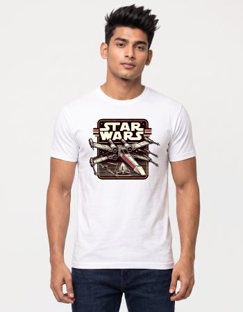 Retro Space Fighter Graphic T-Shirt for Men – White