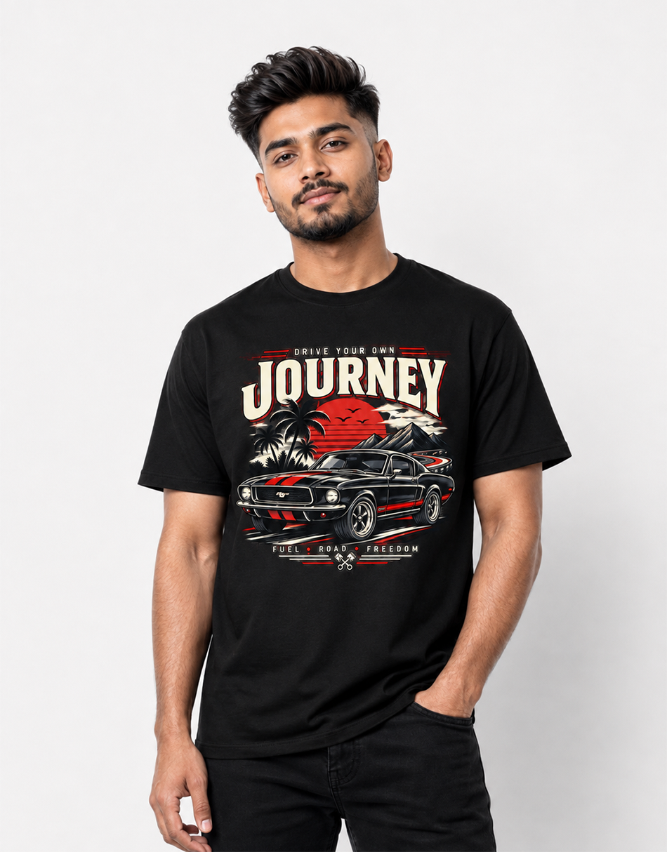 drive-your-own-journey-mustang-graphic-t-shirt-front