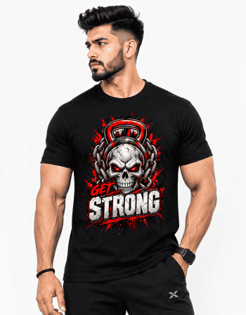 Get Strong Skull Kettlebell Gym T-Shirt for Men – Black