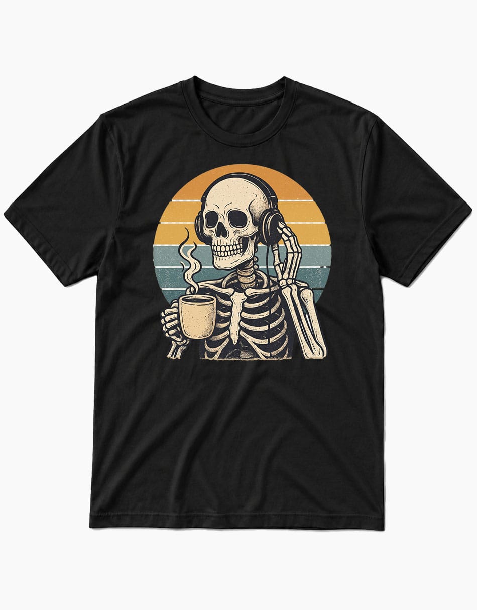 skeleton-coffee-music-graphic-t-shirt-model