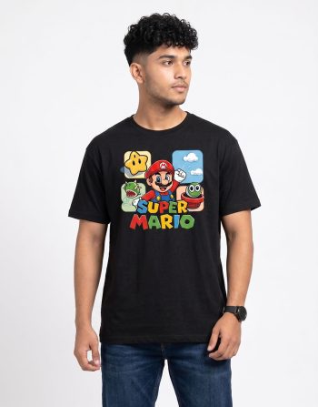 Super Mario Character Panels Graphic T-Shirt – Black