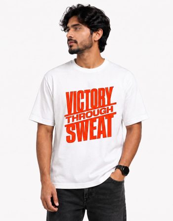 Victory Through Sweat Graphic T-Shirt for Men – White